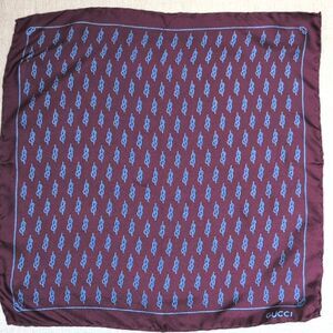 Gucci Silk Burgundy & Blue Pocket Square  Scarf with Rope Design Pattern Vintage